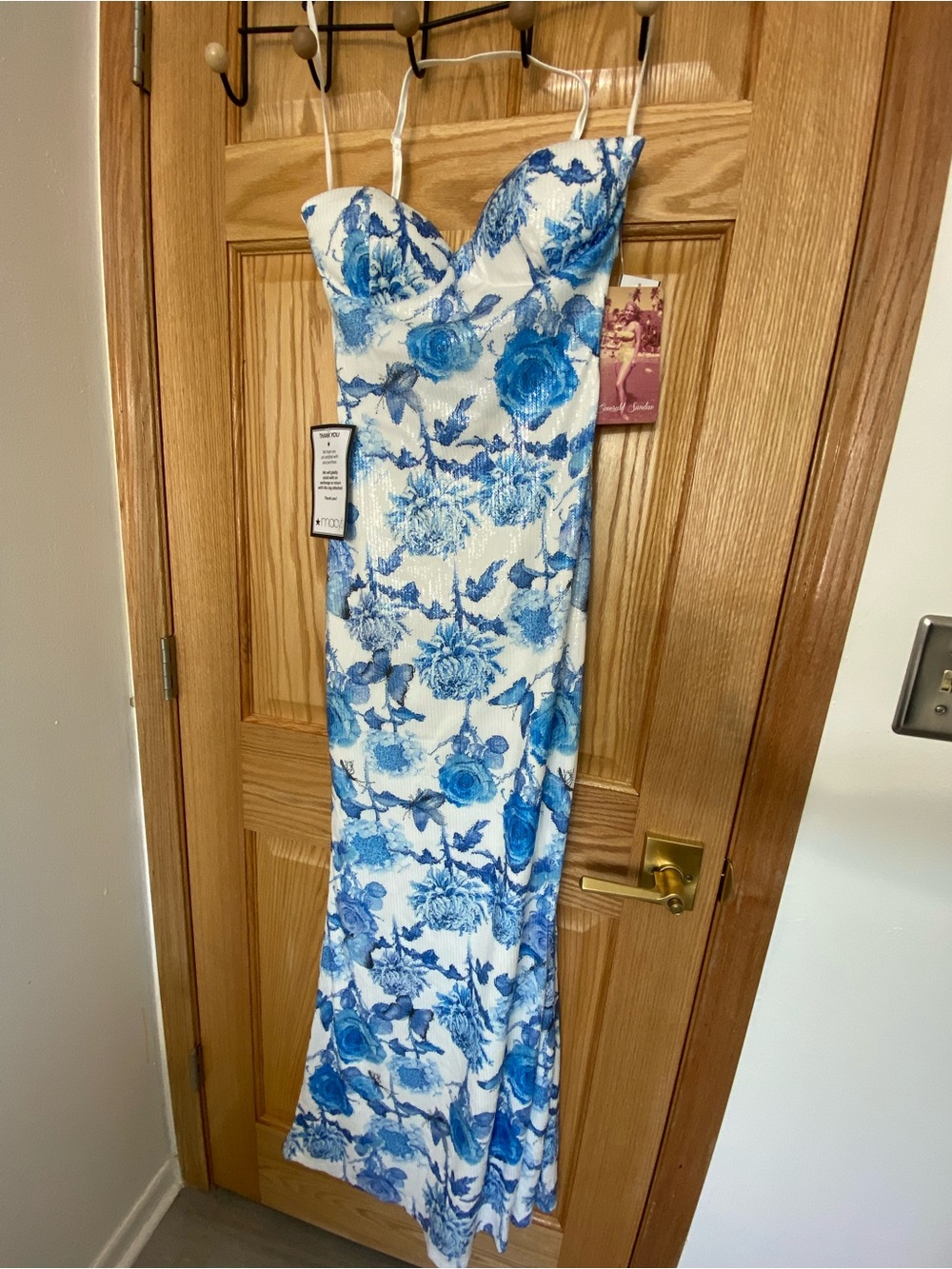 Emerald Sundae White Maxi Dress with Blue Floral Print